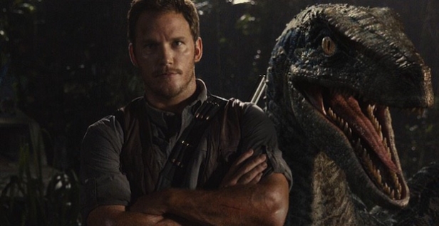 Chris Pratt and Raptor friend in Jurassic World
