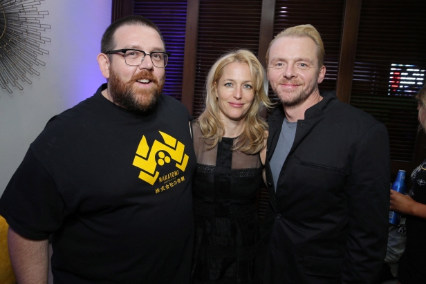 Nick Frost and Simon Pegg with Gillian Anderson at an event for The World's End